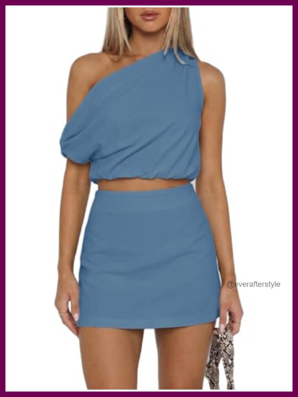 Two Piece Skirt Set One Shoulder Top High Waisted Mini Skirt Bodycon